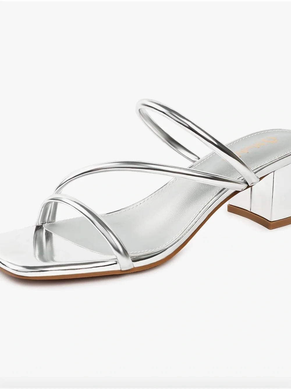 Silver Strappy Square Toe Block heel Size 8